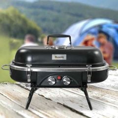 Outsunny Foldable Gas BBQ Grill With Two Burners & Piezo Ignition - Black - 846-072