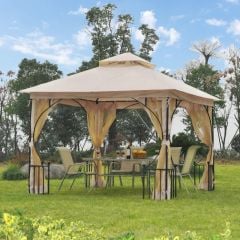 Outsunny Double Top Metal Gazebo with Mesh Curtains 3000x3000mm - Beige - 84C-005