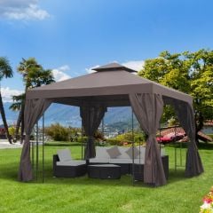 Outsunny 2 Tier Garden Gazebo with Curtains 3000x3000mm - Brown - 84C-043BN