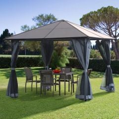 Outsunny Hardtop Garden Gazebo with Curtains and Nets 3000x3000mm - Black - 84C-048