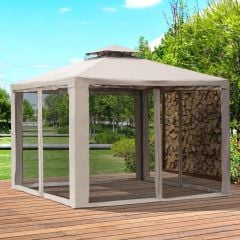 Outsunny 2 Tier Garden Gazebo with Curtains 3000x3000mm - Taupe - 84C-133CG