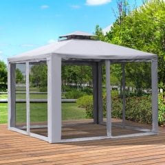 Outsunny 2 Tier Garden Gazebo with Curtains 3000x3000mm - Grey - 84C-133GY