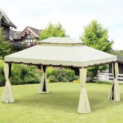 Outsunny 2 Tier Garden Gazebo with Curtains and Nets 3000x4000mm - Cream White - 84C-144