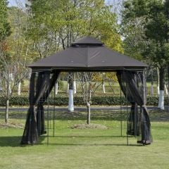 Outsunny 2 Tier Garden Gazebo with Mesh Curtains 3000x3000mm - Coffee - 84C-184CF