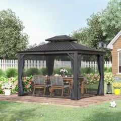 Outsunny 2 Tier Hardtop Gazebo with Curtains and Nets 3000x3700mm - Grey - 84C-204V02CG