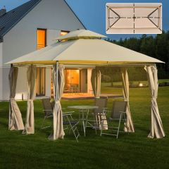 Outsunny 2 Tier Garden Gazebo with Solar Lights and Curtains 3000x4000mm - Khaki - 84C-213