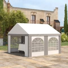 Outsunny Marquee with 4x Windows & 2 Doors 4000x4000mm - White & Grey - 84C-375V01GY