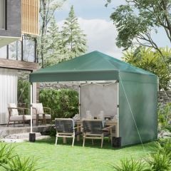 Outsunny Pop-Up Garden Gazebo with Leg Weight Bags and 2 Side Walls 3000x3000mm - Green - 84C-403V00GN
