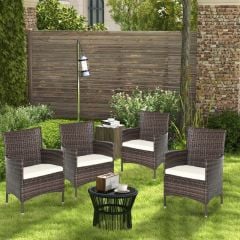 Outsunny Rattan Garden Chairs - Set of 4 - Brown/White - 861-004V72BN