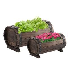 Outsunny 2 Piece Wooden Garden Planter - Brown - 845-448