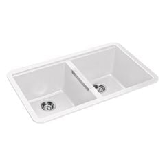 Rangemaster Paragon 2 Bowl Igneous Granite Kitchen Sink - Crystal White - PAR3641CW/