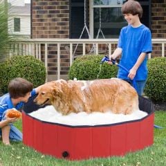 PawHut Foldable Pet Paddling Pool 120 x 30cm Diameter - Red - D01-004RD