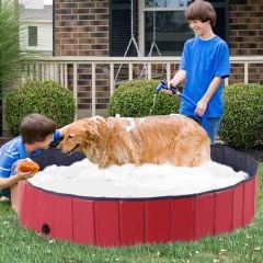 PawHut Foldable Pet Paddling Pool 160 x 30cm Diameter - Red- D01-005