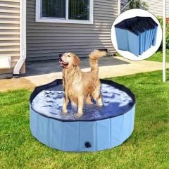 PawHut Foldable Pet Paddling Pool 100 x 30cm Diameter - Blue - D01-012BU