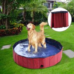 PawHut Foldable Pet Paddling Pool 140 x 30cm Diameter - Red - D01-014RD