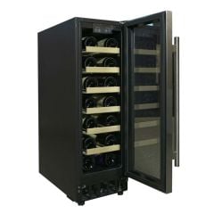 Prima 300mm Wine Cooler Black - Stacked Open Door Front Display View