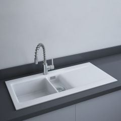 RAK Ceramics Dream 1 Slim 1.5 Bowl Kitchen Sink - Matt White - OC200NTSL500A