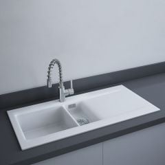 RAK Ceramics Dream 1 Slim 1.5 Bowl Inset Kitchen Sink Matt White - OC200NTSL500A