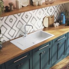 Rangemaster Austell 1 Bowl Fire Clay Ceramic Reversible Inset Kitchen Sink - White - CAU10101WH/