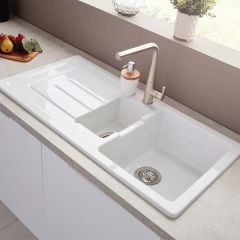 Rangemaster Austell 1.5 Bowl Fire Clay Ceramic Reversible Inset Kitchen Sink - White - CAU10102WH/