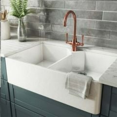 Rangemaster Classic Belfast Kitchen Sink - 2 Bowls - Ceramic - White - CDB800WH/