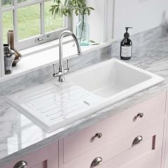 Rangemaster Rustic 1 Bowl Fire Clay Ceramic Inset Kitchen Sink - CRT10101WH/