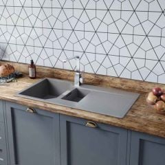 Lifestyle of Rangemaster Mayon 1.5 Bowl Igneous Granite Kitchen Sink - Dove Grey