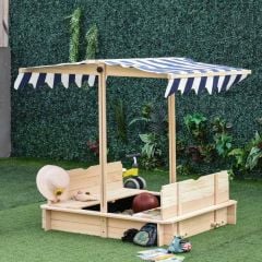 Outsunny Kids Square Wooden Sandpit with Canopy - 343-029