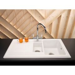 Reginox Regi-Ceramic 1.5 Bowl Kitchen Sink Including Waste - White - RL 301 CW Lifestyle 1