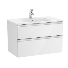 Roca The Gap Unik 2 Drawer 800mm x 460mm Washbasin Unit & Basin - Gloss White - Freestanding Front Illustration View