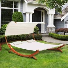 Outsunny Wooden Hammock Lounger with Canopy - Cream - 01-0311