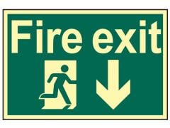 Scan Fire Exit Running Man Arrow Down - Photoluminescent 300 x 200mm - SCA1580
