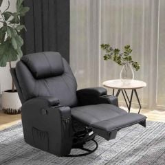 HOMCOM PU Leather Swivel Massage Recliner Chair - Black - 700-029V71BK