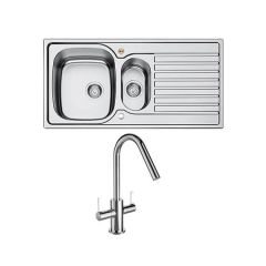 Bristan Inox Easyfit 1.5 Bowl Stainless Steel Kitchen Sink with Cashew Tap - Reversible Drainer - SK INXRD1.5 SU CSH