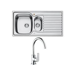 Bristan Inox Easyfit 1.5 Bowl Stainless Steel Kitchen Sink with Raspberry Tap - Reversible Drainer - SK INXRD1.5 SU RSP