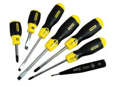 Stanley Tools Cushion Grip Flared & Phillips Screwdriver Set of 6 + Voltage Tester - STA065009