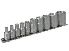 Teng M3814 Socket Clip Rail TX-E Set of 10 3/8in & 1/4in Drive - TENM3814