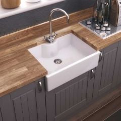 Thomas Denby Legacy 1 Bowl Ceramic Kitchen Sink With Tap Ledge - White - LEG600T