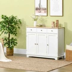 HOMCOM Modern Sideboard Storage Unit with Rubberwood Top - White - 835-511WT