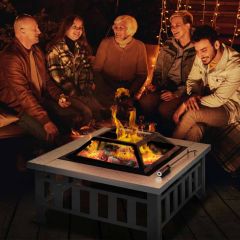 Outsunny Square Metal Fire Pit With Waterproof Cover/Grey - Black - 842-073