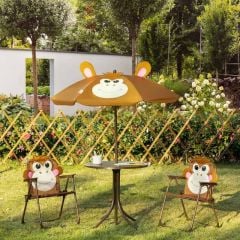 Outsunny Kids Picnic & Table Chair Set - Monkey Design - Brown - 312-069BN