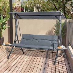 Outsunny 3 Seater Garden Swing Chair with Coffee Tables - Grey - 84A-162