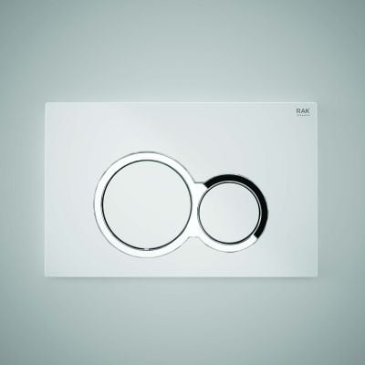 RAK Ceramics Ecofix Flush Plate With Polished Chrome Surrounding Round Push Plates - White - FS04RAKWHRO8C