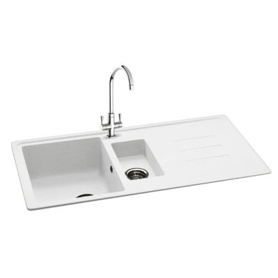 Carron Phoenix Debut 150 1.5 Bowl Granite Kitchen Sink - Polar White - 114.0201.155