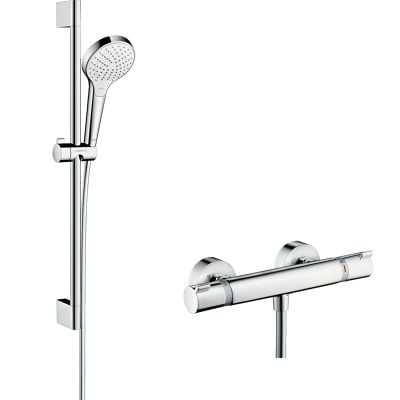 hansgrohe Croma Select S Shower System 110 Vario With Ecostat Comfort Thermostatic Mixer - White/Chrome - 27013400