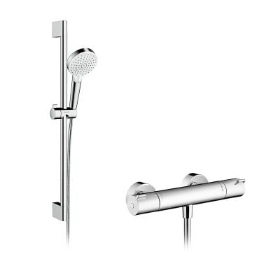 hansgrohe Crometta Shower System With Ecostat Thermostatic Shower Mixer -  White/Chrome - 27812400