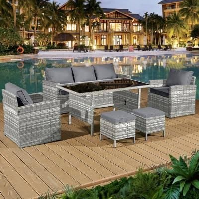 Oseasons® Fiji Rattan 7 Seater Lounge Dining Set - Dove Grey - 106043