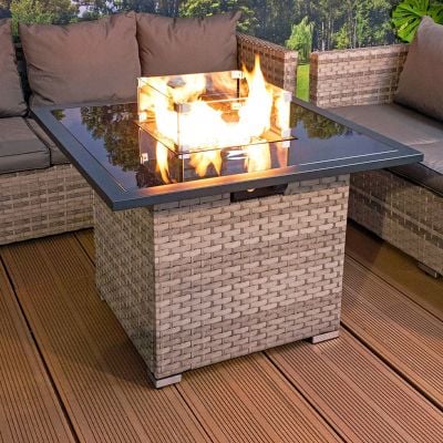 Royal Fire™ Cancun Rattan Square Gas Fire Table in Dove Grey - 106464