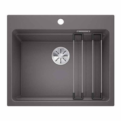 Blanco ETAGON 6 Silgranit 1 Bowl Inset Kitchen Sink with Manual InFino Waste - Rock Grey - 524540