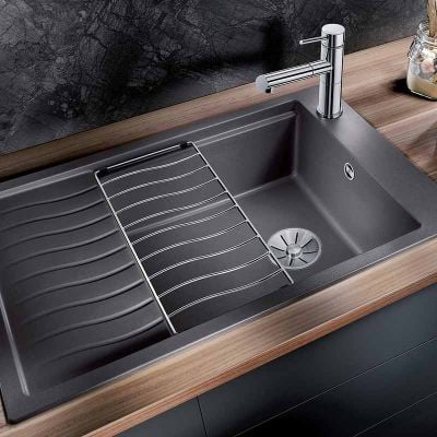 Blanco ELON XL 6 S Reversible Silgranit 1 Bowl Inset Kitchen Sink with Manual InFino Waste - Black - 525883 Lifestyle